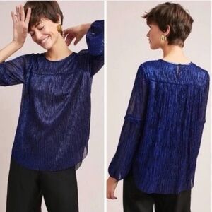 Anthropologie Moulinette Soeurs Metallic Pleated Plisse Blouse